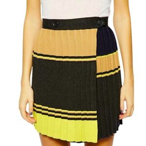 French Connection Lime, Tan, Navy & Gray Pleated Knit Skirt  US 6